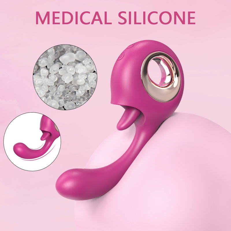 YoYoLemon G Spot vibratore con dildo, leccata di lingua clitoridea 2 in 1 e stimolatore sessuale rosa vibrante per donne, giocattoli sessuali per adulti