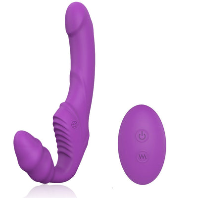 YoYoLemon Strapless Strap-On Dildo Vibrator for Lesbian Double-ended G-Spot and Clitoris Adult Sex Toys for Female Couples